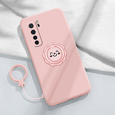 Funda Silicona Carcasa Ultrafina Goma con Magnetico Anillo de dedo Soporte T04 para Huawei Nova 7 SE 5G Rosa