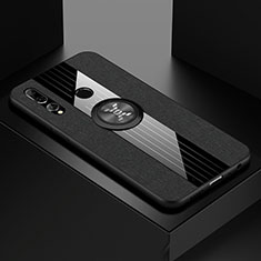 Funda Silicona Carcasa Ultrafina Goma con Magnetico Anillo de dedo Soporte T04 para Huawei P Smart+ Plus (2019) Negro
