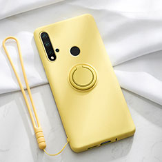 Funda Silicona Carcasa Ultrafina Goma con Magnetico Anillo de dedo Soporte T04 para Huawei P20 Lite (2019) Amarillo