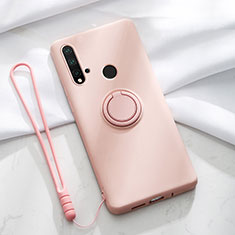 Funda Silicona Carcasa Ultrafina Goma con Magnetico Anillo de dedo Soporte T04 para Huawei P20 Lite (2019) Rosa