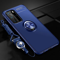 Funda Silicona Carcasa Ultrafina Goma con Magnetico Anillo de dedo Soporte T04 para Huawei P40 Pro Azul