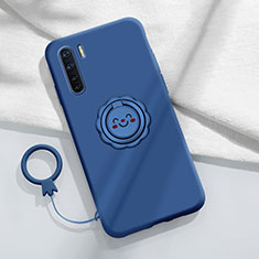 Funda Silicona Carcasa Ultrafina Goma con Magnetico Anillo de dedo Soporte T04 para Oppo F15 Azul