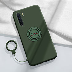 Funda Silicona Carcasa Ultrafina Goma con Magnetico Anillo de dedo Soporte T04 para Oppo Reno3 Verde