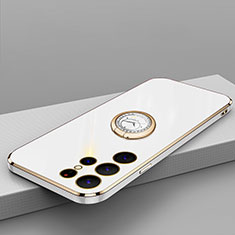 Funda Silicona Carcasa Ultrafina Goma con Magnetico Anillo de dedo Soporte T04 para Samsung Galaxy S22 Ultra 5G Blanco