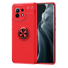 Funda Silicona Carcasa Ultrafina Goma con Magnetico Anillo de dedo Soporte T04 para Xiaomi Mi 11 Lite 4G Rojo