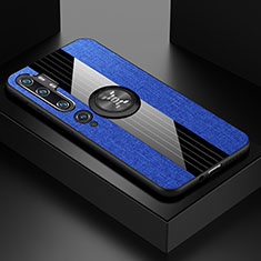 Funda Silicona Carcasa Ultrafina Goma con Magnetico Anillo de dedo Soporte T04 para Xiaomi Mi Note 10 Pro Azul