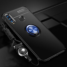 Funda Silicona Carcasa Ultrafina Goma con Magnetico Anillo de dedo Soporte T05 para Huawei Honor 10i Azul y Negro