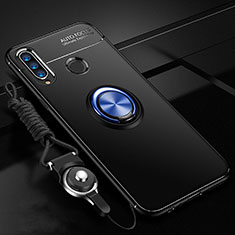 Funda Silicona Carcasa Ultrafina Goma con Magnetico Anillo de dedo Soporte T05 para Huawei P Smart+ Plus (2019) Azul y Negro