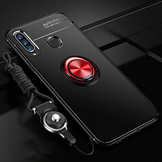 Funda Silicona Carcasa Ultrafina Goma con Magnetico Anillo de dedo Soporte T05 para Huawei P Smart+ Plus (2019) Rojo y Negro