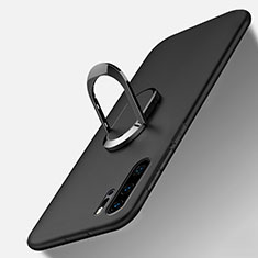 Funda Silicona Carcasa Ultrafina Goma con Magnetico Anillo de dedo Soporte T05 para Huawei P30 Pro New Edition Negro