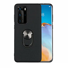 Funda Silicona Carcasa Ultrafina Goma con Magnetico Anillo de dedo Soporte T05 para Huawei P40 Pro Negro