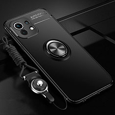 Funda Silicona Carcasa Ultrafina Goma con Magnetico Anillo de dedo Soporte T05 para Xiaomi Mi 11 Lite 4G Negro