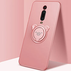 Funda Silicona Carcasa Ultrafina Goma con Magnetico Anillo de dedo Soporte T05 para Xiaomi Mi 9T Pro Rosa