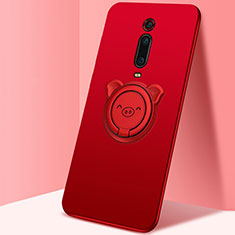 Funda Silicona Carcasa Ultrafina Goma con Magnetico Anillo de dedo Soporte T05 para Xiaomi Mi 9T Rojo