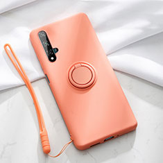 Funda Silicona Carcasa Ultrafina Goma con Magnetico Anillo de dedo Soporte T06 para Huawei Nova 5T Naranja