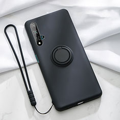 Funda Silicona Carcasa Ultrafina Goma con Magnetico Anillo de dedo Soporte T06 para Huawei Nova 5T Negro