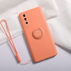 Funda Silicona Carcasa Ultrafina Goma con Magnetico Anillo de dedo Soporte T06 para Oppo Find X2 Pro Naranja