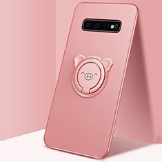 Funda Silicona Carcasa Ultrafina Goma con Magnetico Anillo de dedo Soporte T06 para Samsung Galaxy S10 5G Oro Rosa