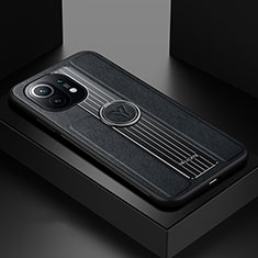Funda Silicona Carcasa Ultrafina Goma con Magnetico Anillo de dedo Soporte T06 para Xiaomi Mi 11 5G Negro