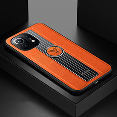 Funda Silicona Carcasa Ultrafina Goma con Magnetico Anillo de dedo Soporte T06 para Xiaomi Mi 11 Lite 5G Naranja