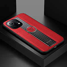 Funda Silicona Carcasa Ultrafina Goma con Magnetico Anillo de dedo Soporte T06 para Xiaomi Mi 11 Lite 5G NE Rojo