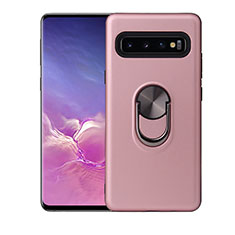 Funda Silicona Carcasa Ultrafina Goma con Magnetico Anillo de dedo Soporte T07 para Samsung Galaxy S10 5G Oro Rosa