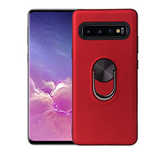 Funda Silicona Carcasa Ultrafina Goma con Magnetico Anillo de dedo Soporte T07 para Samsung Galaxy S10 5G Rojo