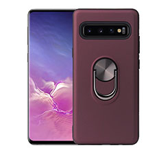 Funda Silicona Carcasa Ultrafina Goma con Magnetico Anillo de dedo Soporte T07 para Samsung Galaxy S10 Rojo Rosa