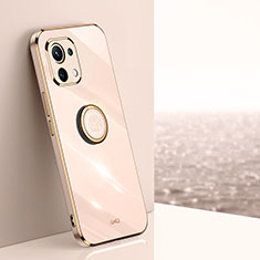 Funda Silicona Carcasa Ultrafina Goma con Magnetico Anillo de dedo Soporte T07 para Xiaomi Mi 11 Lite 4G Oro