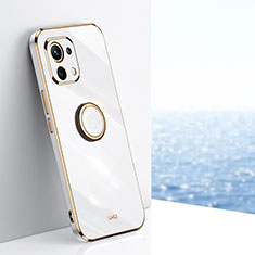 Funda Silicona Carcasa Ultrafina Goma con Magnetico Anillo de dedo Soporte T07 para Xiaomi Mi 11 Lite 5G Blanco
