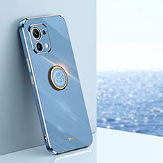 Funda Silicona Carcasa Ultrafina Goma con Magnetico Anillo de dedo Soporte T07 para Xiaomi Mi 11 Lite 5G NE Azul