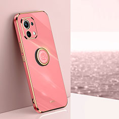 Funda Silicona Carcasa Ultrafina Goma con Magnetico Anillo de dedo Soporte T07 para Xiaomi Mi 11 Lite 5G NE Rosa Roja