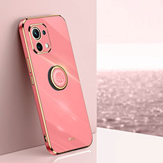 Funda Silicona Carcasa Ultrafina Goma con Magnetico Anillo de dedo Soporte T07 para Xiaomi Mi 11 Lite 5G Rosa Roja