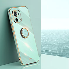 Funda Silicona Carcasa Ultrafina Goma con Magnetico Anillo de dedo Soporte T07 para Xiaomi Mi 11 Lite 5G Verde