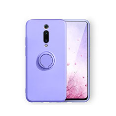 Funda Silicona Carcasa Ultrafina Goma con Magnetico Anillo de dedo Soporte T07 para Xiaomi Mi 9T Morado