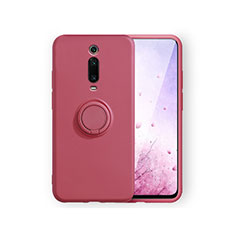 Funda Silicona Carcasa Ultrafina Goma con Magnetico Anillo de dedo Soporte T07 para Xiaomi Redmi K20 Pro Rojo