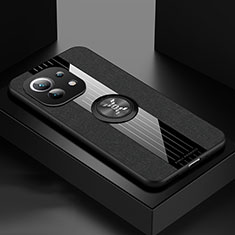 Funda Silicona Carcasa Ultrafina Goma con Magnetico Anillo de dedo Soporte T08 para Xiaomi Mi 11 Lite 5G NE Negro