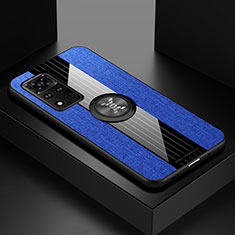 Funda Silicona Carcasa Ultrafina Goma con Magnetico Anillo de dedo Soporte X01L para Huawei Honor V40 5G Azul