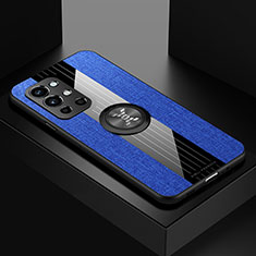 Funda Silicona Carcasa Ultrafina Goma con Magnetico Anillo de dedo Soporte X01L para OnePlus 9R 5G Azul