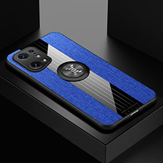 Funda Silicona Carcasa Ultrafina Goma con Magnetico Anillo de dedo Soporte X01L para Oppo Find X5 5G Azul