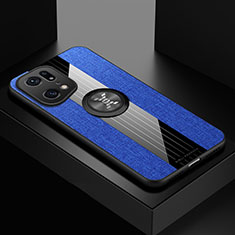 Funda Silicona Carcasa Ultrafina Goma con Magnetico Anillo de dedo Soporte X01L para Oppo Find X5 Pro 5G Azul