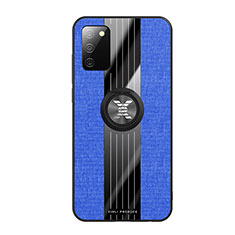 Funda Silicona Carcasa Ultrafina Goma con Magnetico Anillo de dedo Soporte X01L para Samsung Galaxy A03s Azul