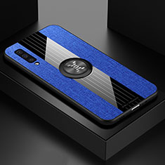 Funda Silicona Carcasa Ultrafina Goma con Magnetico Anillo de dedo Soporte X01L para Samsung Galaxy A30S Azul