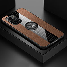 Funda Silicona Carcasa Ultrafina Goma con Magnetico Anillo de dedo Soporte X01L para Xiaomi Poco F3 5G Marron