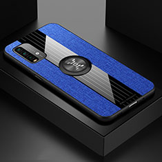 Funda Silicona Carcasa Ultrafina Goma con Magnetico Anillo de dedo Soporte X01L para Xiaomi Redmi 9 Power Azul