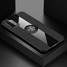 Funda Silicona Carcasa Ultrafina Goma con Magnetico Anillo de dedo Soporte X01L para Xiaomi Redmi 9 Power Negro