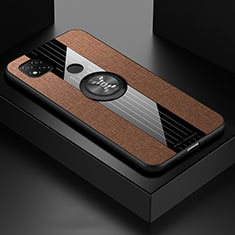 Funda Silicona Carcasa Ultrafina Goma con Magnetico Anillo de dedo Soporte X01L para Xiaomi Redmi 9C NFC Marron