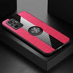 Funda Silicona Carcasa Ultrafina Goma con Magnetico Anillo de dedo Soporte X01L para Xiaomi Redmi Note 10 Pro Max Rojo