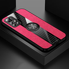 Funda Silicona Carcasa Ultrafina Goma con Magnetico Anillo de dedo Soporte X01L para Xiaomi Redmi Note 11T 5G Rojo