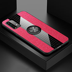 Funda Silicona Carcasa Ultrafina Goma con Magnetico Anillo de dedo Soporte X01L para Xiaomi Redmi Note 9 4G Rojo